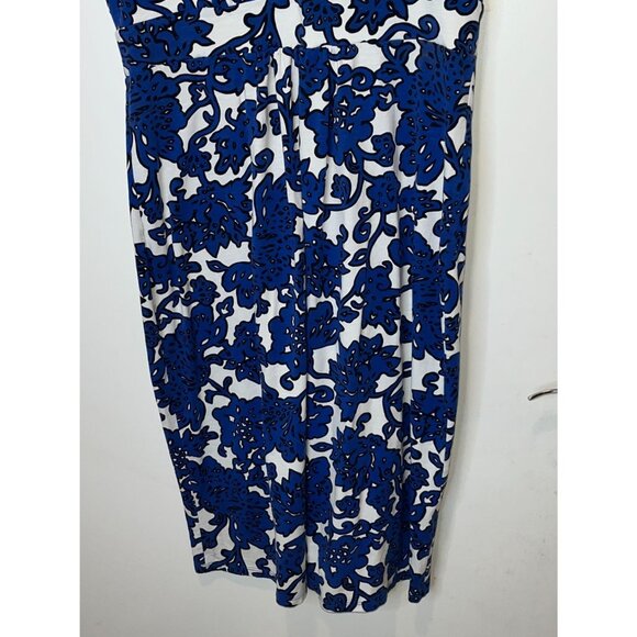Boden Blue & White Floral Short Sleeve Midi Dress With V-Neckline & Empire Waist - Picture 3 of 9